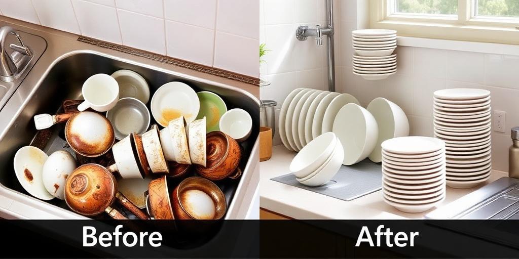 Dishwashing before and after results